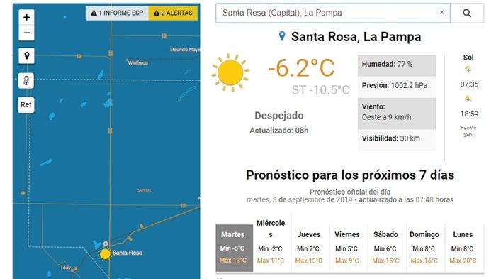 Más frío que el corazón de tu ex: septiembre arrancó con 6.2 grados bajo cero en Santa Rosa y 10.5 de sensación térmica